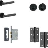 IRONMONGERY SOLUTIONS Bathroom Pack of Door Handle,Bathroom Locks,Turn & Release & Hinges - Pack of Door Handle in Matt Black Finish
