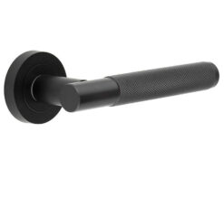 Frelan Hardware Bari Knurled Aluminium Door Handles On Round Rose, Matt Black