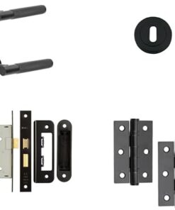 IRONMONGERY SOLUTIONS Lock Pack of Door Handle, 2 Lever Sashlocks, Escutcheon & Hinges - Pack of Door Handle in Matt Black Finish