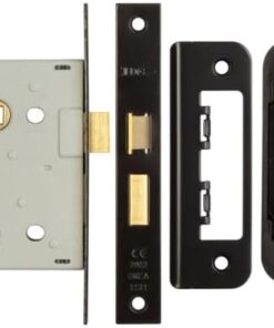 IRONMONGERY SOLUTIONS Lock Pack of Door Handle, 2 Lever Sashlocks, Escutcheon & Hinges - Pack of Door Handle in Matt Black Finish