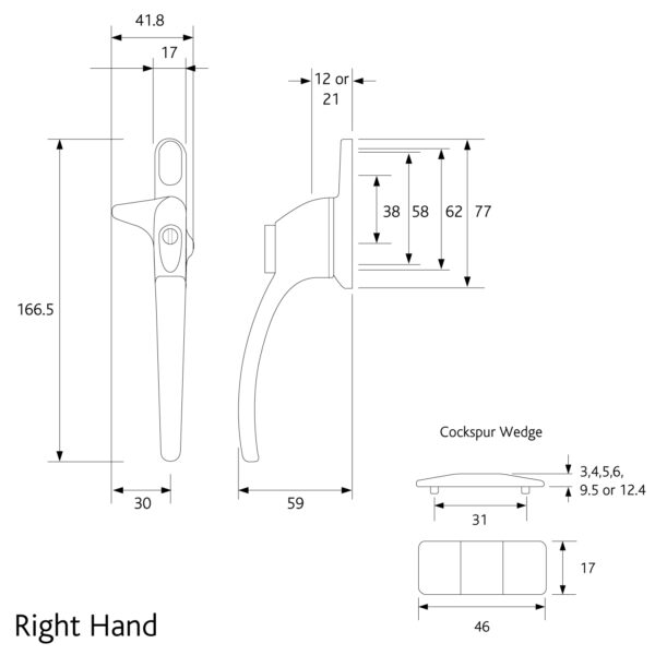 Charisma Cockspur Locking Window Handle Right Hand