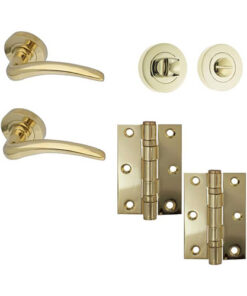 IRONMONGERY SOLUTIONS Bathroom Pack of Door Handle, Bathroom Locks, Turns & Releases & Hinges - Pack of Door Handle in PVD Finish