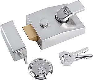 Deadlocking Nightlatch, Chrome Finish, High Security with Automatic Deadlock