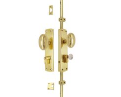 Oval Knob Locking Door Espagnolette/Cremone Bolt Upto 8.5′ - Polished Brass Lacquered