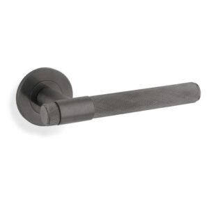 Alexander And Wilks Kingston Knurled Door Handle on Rose 50mm Dark Bronze Pvd