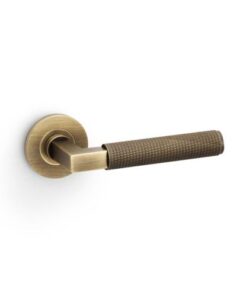Alexander And Wilks Hurricane Door Handle Knurled On Round Rose Antique Brass AW200AB