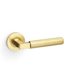 Alexander And Wilks Hurricane Door Handle Knurled On Round Rose Satin Brass Pvd AW200SBPVD