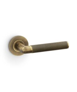 Alexander And Wilks Harrier Door Handle Knurled On Round Rose Antique Brass AW210AB