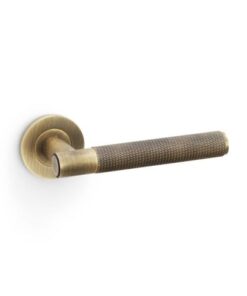 Alexander And Wilks Spitfire Door Handle Knurled On Round Rose Antique Brass AW220AB