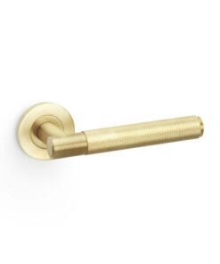 Alexander And Wilks Spitfire Door Handle Knurled On Round Rose Satin Brass Pvd AW220SBPVD