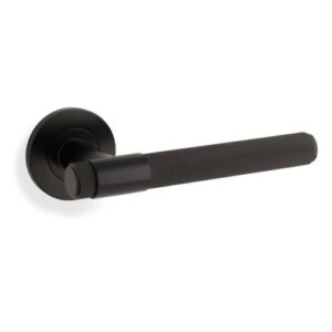 Alexander And Wilks Kingston Knurled Door Handle on Rose 50mm Black