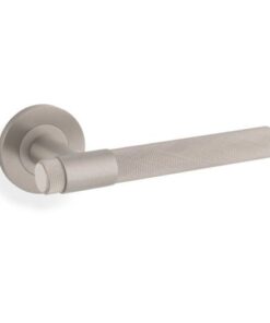 Alexander And Wilks Kingston Knurled Door Handle on Rose 50mm Satin Nickel Pvd