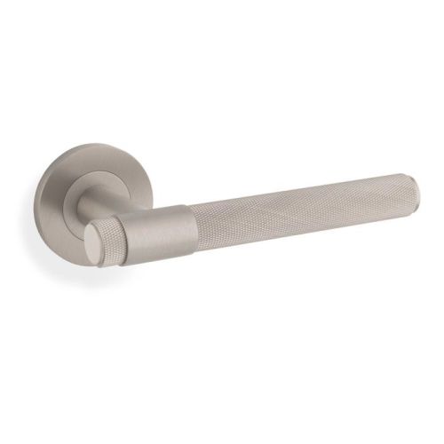 Alexander And Wilks Kingston Knurled Door Handle on Rose 50mm Satin Nickel Pvd