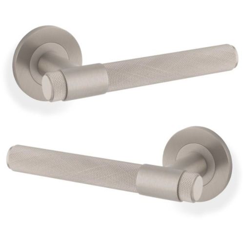 Alexander And Wilks Kingston Knurled Door Handle on Rose 50mm Satin Nickel Pvd - Image 2