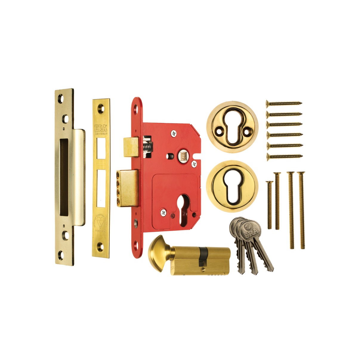 Era Euro Mortice Sashlock Keyless Egress 76mm Complete Polished Brass