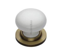 Heritage Brass White Porcelain Mortice Door Knobs, Antique Brass Ros (sold in pairs)