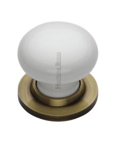 Heritage Brass White Porcelain Mortice Door Knobs, Antique Brass Ros (sold in pairs)