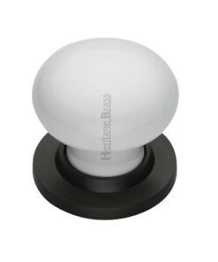 Heritage Brass White Porcelain Mortice Door Knobs, Matt Bronze Rose  (sold in pairs)