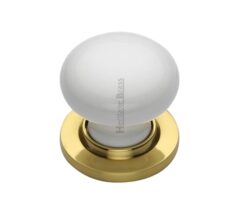 Heritage Brass White Porcelain Mortice Door Knobs, Polished Brass Rose  (sold in pairs)