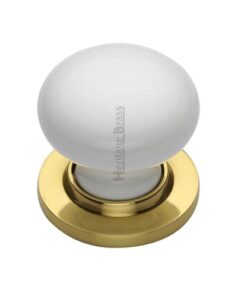 Heritage Brass White Porcelain Mortice Door Knobs, Polished Brass Rose  (sold in pairs)