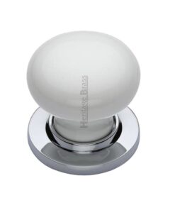 Heritage Brass White Porcelain Mortice Door Knobs, Polished Chrome Rose  (sold in pairs)