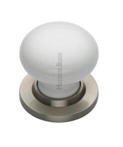 Heritage Brass White Porcelain Mortice Door Knobs, Satin Nickel Rose  (sold in pairs)