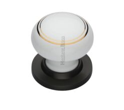 Heritage Brass Gold Line White Porcelain Mortice Door Knobs, Matt Bronze Rose  (sold in pairs)