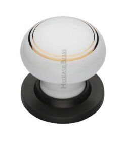 Heritage Brass Gold Line White Porcelain Mortice Door Knobs, Matt Bronze Rose  (sold in pairs)