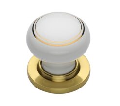 Heritage Brass Gold Line White Porcelain Mortice Door Knobs, Polished Brass Rose  (sold in pairs)