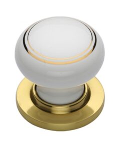 Heritage Brass Gold Line White Porcelain Mortice Door Knobs, Polished Brass Rose  (sold in pairs)