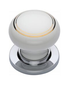Heritage Brass Gold Line White Porcelain Mortice Door Knobs, Polished Chrome Rose  (sold in pairs)
