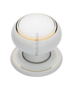 Heritage Brass Gold Line White Porcelain Mortice Door Knobs, Porcelain Rose  (sold in pairs)