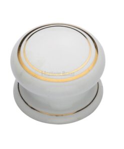 Heritage Brass Porcelain Cupboard Knobs (32mm Or 38mm), White With Gold Line