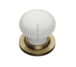 Heritage Brass White Crackle Porcelain Mortice Door Knobs, Antique Brass Rose  (sold in pairs)