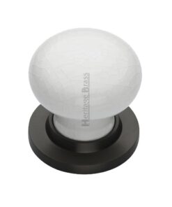 Heritage Brass White Crackle Porcelain Mortice Door Knobs, Matt Bronze Rose  (sold in pairs)