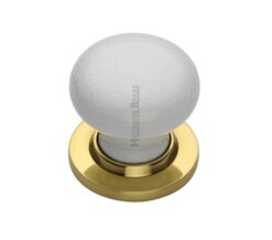 Heritage Brass White Crackle Porcelain Mortice Door Knobs, Polished Brass Rose  (sold in pairs)