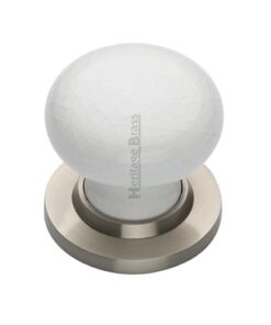 Heritage Brass White Crackle Porcelain Mortice Door Knobs, Satin Nickel Rose  (sold in pairs)