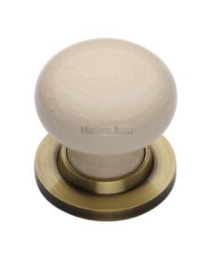 Heritage Brass Cream Crackle Porcelain Mortice Door Knobs, Antique Brass Rose  (sold in pairs)