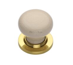 Heritage Brass Cream Crackle Porcelain Mortice Door Knobs, Polished Brass Rose  (sold in pairs)
