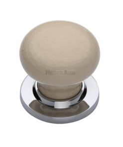 Heritage Brass Cream Crackle Porcelain Mortice Door Knobs, Polished Chrome Rose  (sold in pairs)