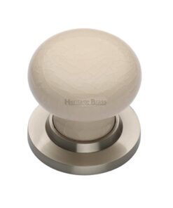Heritage Brass Cream Crackle Porcelain Mortice Door Knobs, Satin Nickel Rose  (sold in pairs)
