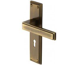 Heritage Brass Atlantis Art Deco Style Door Handles, Antique Brass  (sold in pairs)