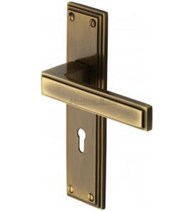 Heritage Brass Atlantis Art Deco Style Door Handles, Antique Brass  (sold in pairs)