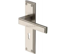 Heritage Brass Atlantis Art Deco Style Door Handles, Satin Nickel  (sold in pairs)