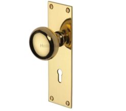 Heritage Brass Balmoral Low Profile Door Knobs On Backplate, Polished Brass  (sold in pairs)