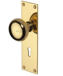 Heritage Brass Balmoral Low Profile Door Knobs On Backplate, Polished Brass  (sold in pairs)