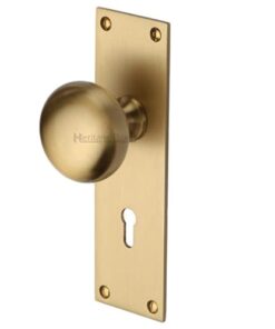 Heritage Brass Balmoral Low Profile Door Knobs On Backplate, Satin Brass  (sold in pairs)