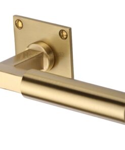 Heritage Brass Bauhaus Low Profile Satin Brass Door Handles On Square Rose  (sold in pairs)