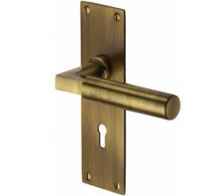 Heritage Brass Bauhaus Low Profile Door Handles On Backplate, Antique Brass -   (sold in pairs)