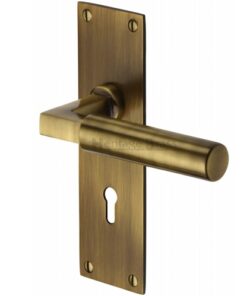 Heritage Brass Bauhaus Low Profile Door Handles On Backplate, Antique Brass -   (sold in pairs)